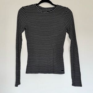Hollister Ribbed Navy Blue and White Striped Long Sleeve Tee